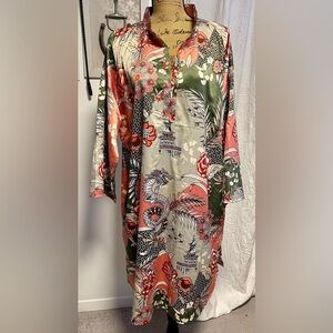 Natori Andalusia Satin Sleepshirt Tunic Top Caftan Size XL